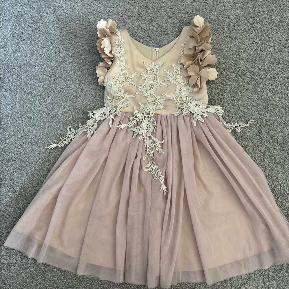 Girls Blush Pink Floral Appliqué Party Dress